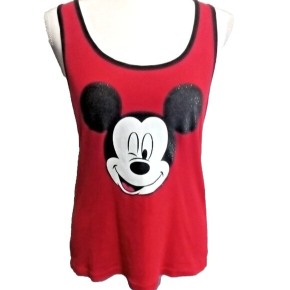 Disney Mickey Mouse Razorback Tank Top Sparkly Summer Tee Shirt Women's Cute Top - Picture 1 of 7